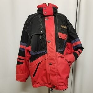 Vintage 80s Retro Descente Red Black Colorblock Ski Parka Jacket‎ Men's XL